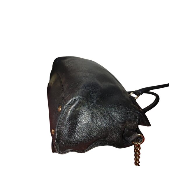 Michael Kors Satchel Hamilton Black Leather Handbag Gold Chain Strap Logo Plate - Picture 8 of 14